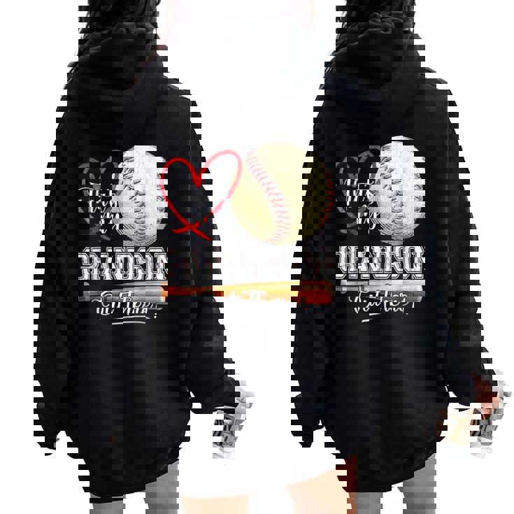 That's My Grandson Out There Baseball Grandma Mother's Day Women Oversized Hoodie Back Print