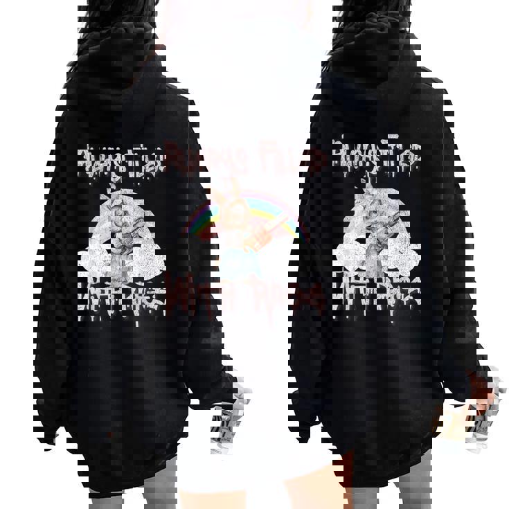 Vintage Chainsaw Bunny Rage Horror Movie Graphic レディース オーバーサイズ パーカー バックプリント