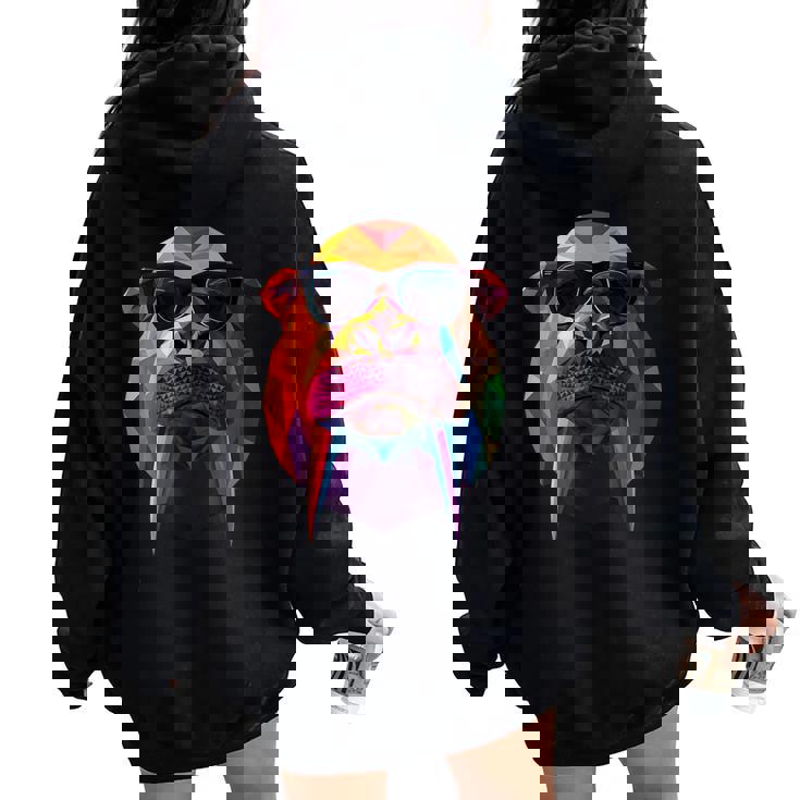 Walrus Dad Mom クールサングラス セイウチ レディース オーバーサイズ パーカー バックプリント