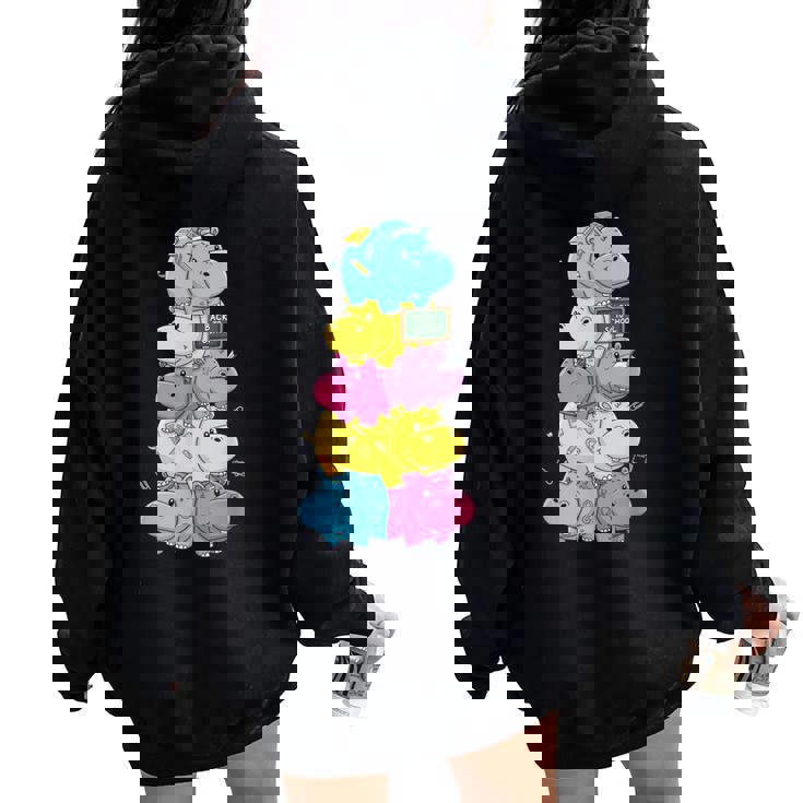 おもしろカバ カラフル レインボー 新学期 キッズ 男の子 女の子 レディース オーバーサイズ パーカー バックプリント