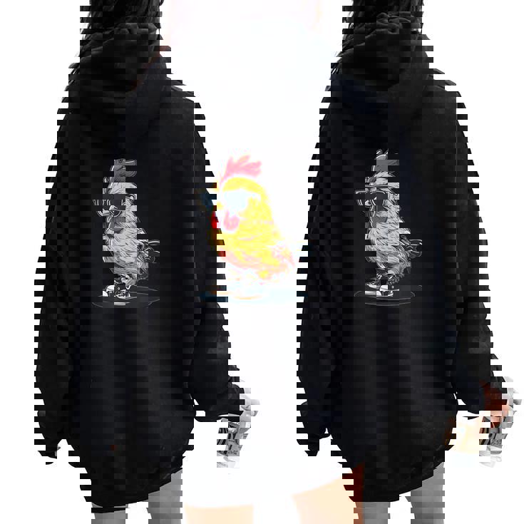 おもしろチキンウェア サングラスと靴 男の子と女の子向け レディース オーバーサイズ パーカー バックプリント