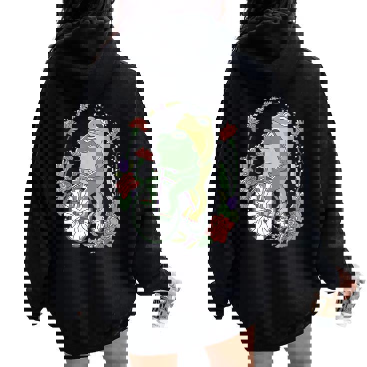 かわいい カエル 自転車 花 カワイイ 美的 気まぐれなロマンチック レディース オーバーサイズ パーカー バックプリント