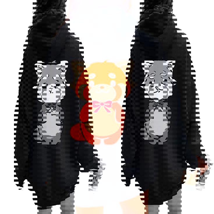 かわいいレッサーパンダ蝶ネクタイ かわいい動物園 日帰り旅行 男の子 女の子 キッズ レディース オーバーサイズ パーカー バックプリント