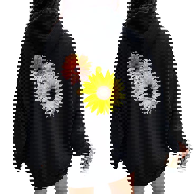 ひまわり ガーベラ 花 デイジー ガーベラ 花 デイジー 花柄 レディース オーバーサイズ パーカー バックプリント