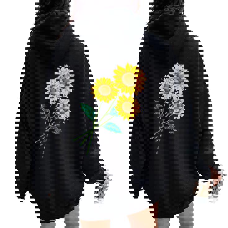 ひまわりの花束 春のフローラルガーデン 黄色の花 レディース オーバーサイズ パーカー バックプリント