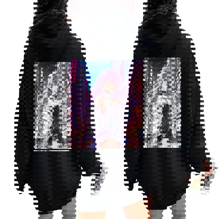 アニメの女の子、漫画、美学、かわいい、日本語、Waifu プリント レディース オーバーサイズ パーカー バックプリント