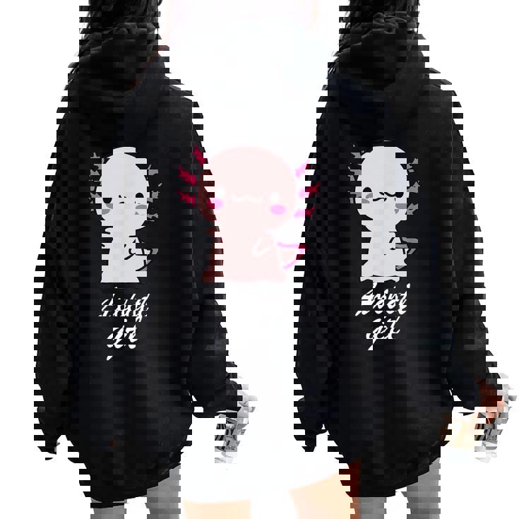 ウーパールーパーの女の子 レディース オーバーサイズ パーカー バックプリント