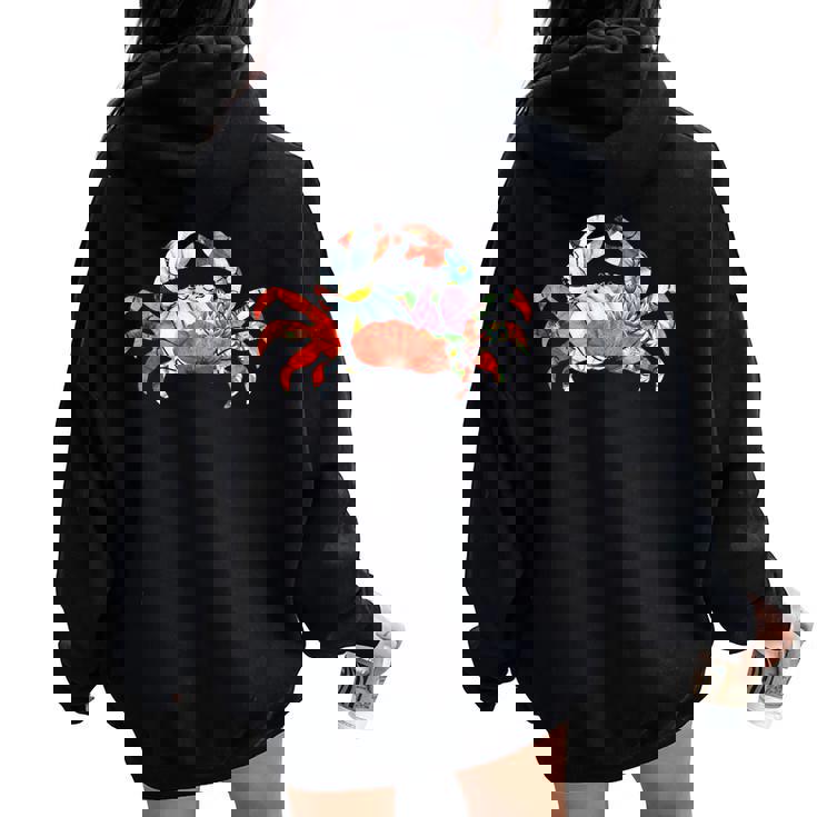 カニの花のグラフィック。 レディース オーバーサイズ パーカー バックプリント