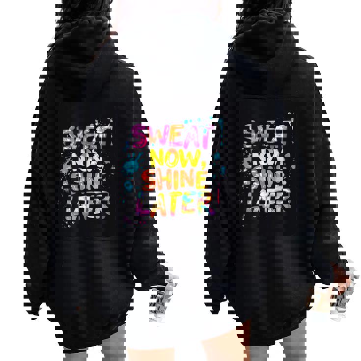 カラフルな汗が今輝き、男の子と女の子のためのステートメント。 レディース オーバーサイズ パーカー バックプリント