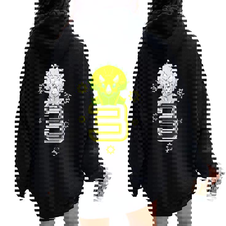 キッズ 3歳 赤ちゃん トリケラトプス 誕生日 恐竜 男の子 女の子 レディース オーバーサイズ パーカー バックプリント