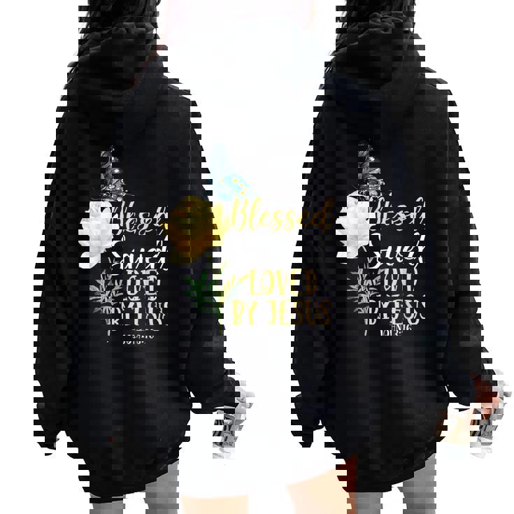 キリスト教聖書の言葉 蝶 バラの花 ヨハネ3 レディース オーバーサイズ パーカー バックプリント