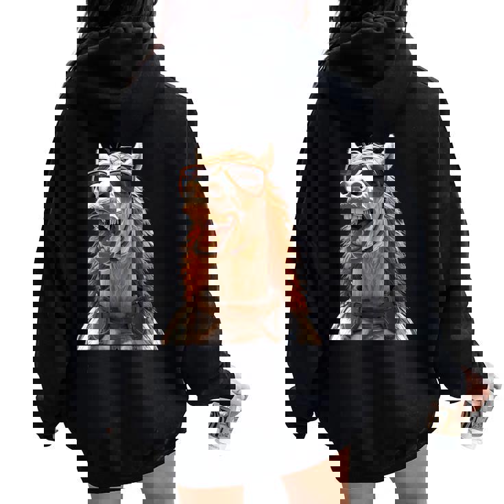 サングラスをかけた馬 馬の女の子 ライダー 甘い馬 レディース オーバーサイズ パーカー バックプリント