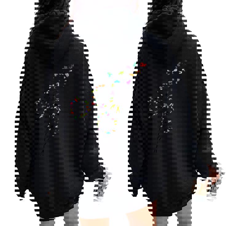 タンポポのカエルの花、花のカエルの木 レディース オーバーサイズ パーカー バックプリント