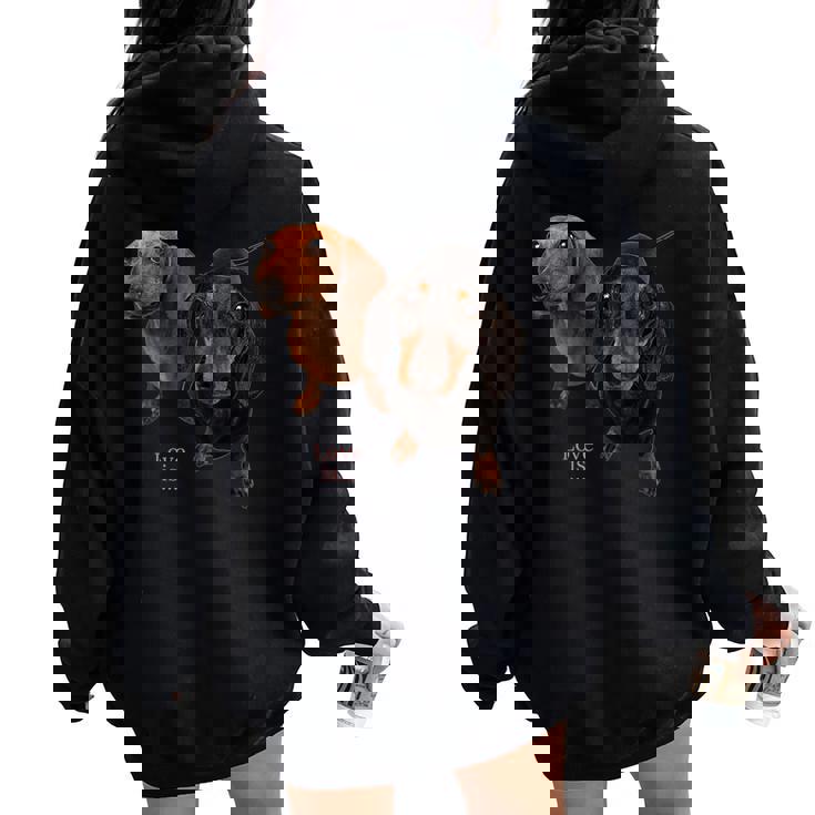 ダックスフントシャツ Weiner Dog Mom Dad Love Doxie Puppy キュート レディース オーバーサイズ パーカー バックプリント