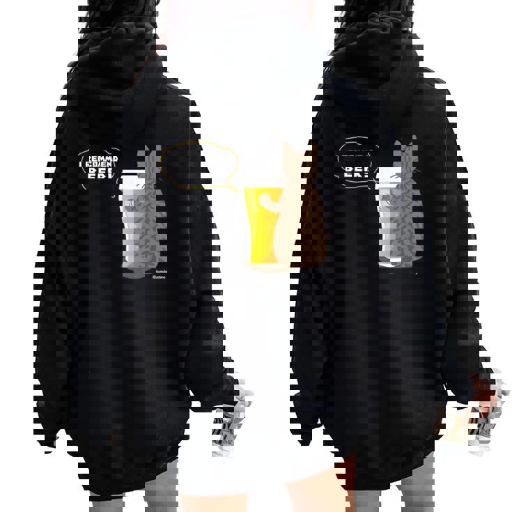 ビールをすすめるねこ2 猫 ビール Cat Beer レディース オーバーサイズ パーカー バックプリント