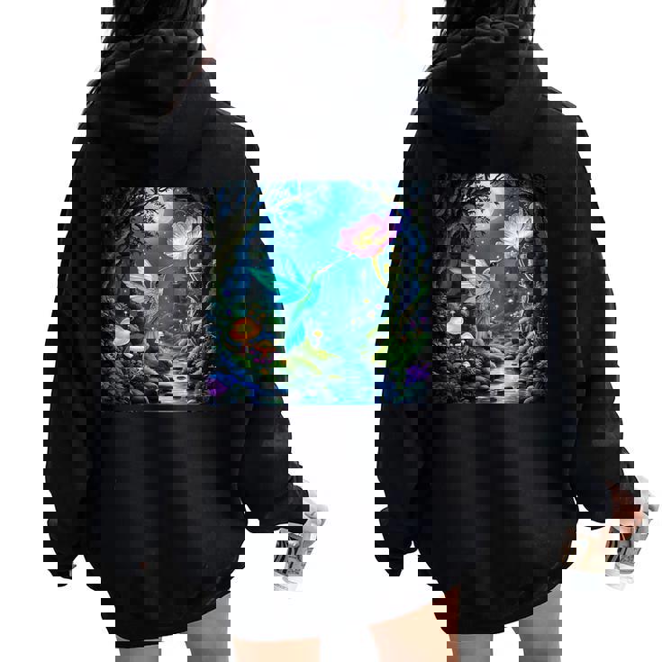 ファンタジー グリーン 鳥 花 レディース オーバーサイズ パーカー バックプリント