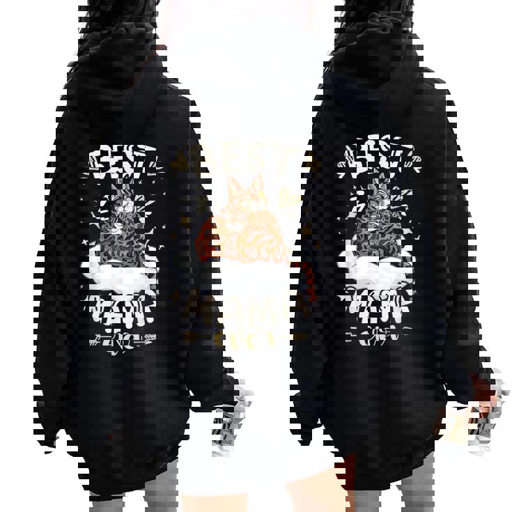 ベンガル猫のお母さんと子猫、母の日、お母さん レディース オーバーサイズ パーカー バックプリント