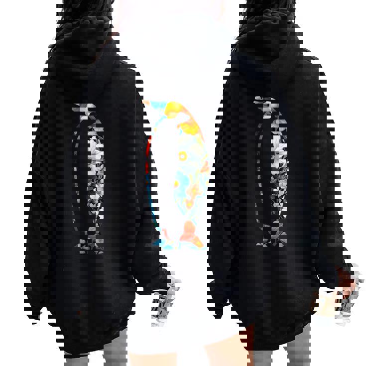 ボタニカルフラワーのシルエット 花柄 ペンギン レディース オーバーサイズ パーカー バックプリント