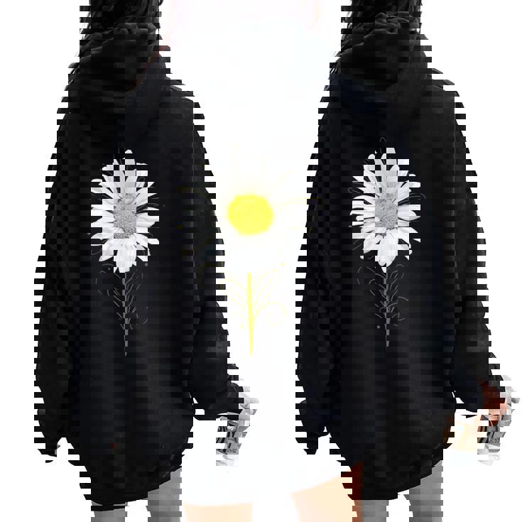 マーガレット ミクストメディア 美しい夏の花 ボタニカルアート レディース オーバーサイズ パーカー バックプリント