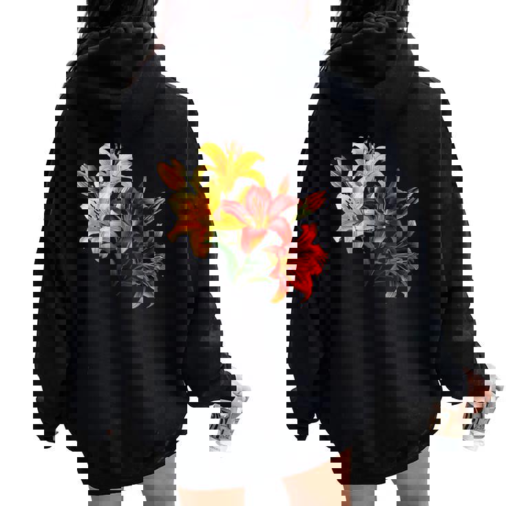 ユリの花 恋人の日 ユリ ホームフラワー ガーデンデザイン レディース オーバーサイズ パーカー バックプリント