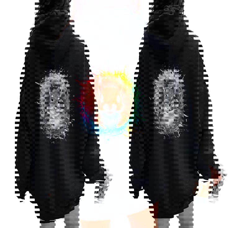 リス 男性 女性 カラフル 水彩 リス レディース オーバーサイズ パーカー バックプリント