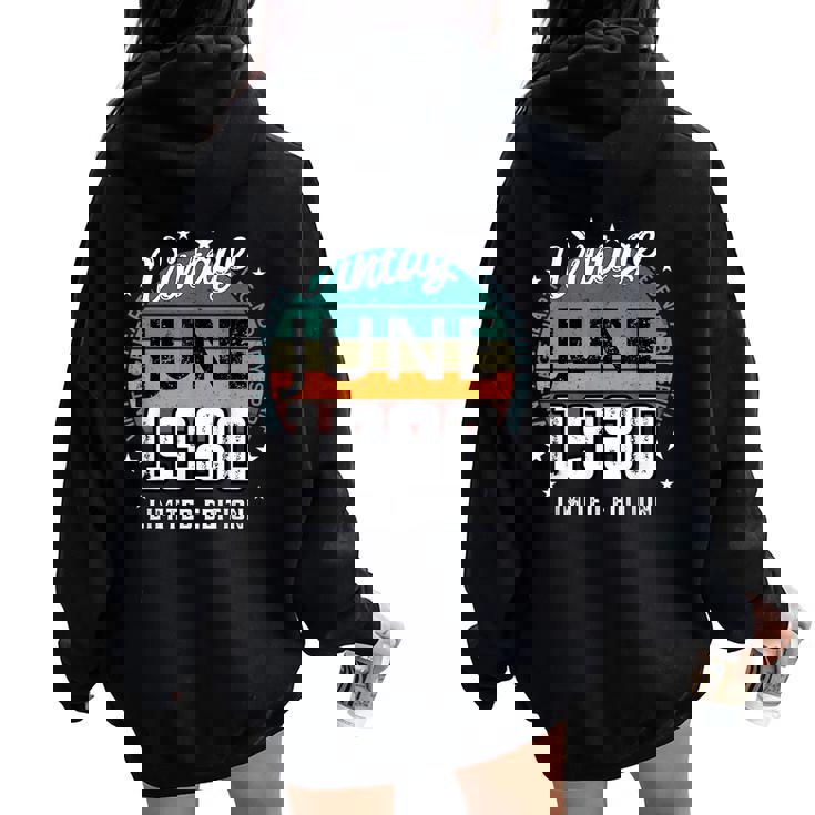 レトロ 45歳 ヴィンテージ 1980年6月 45歳の誕生日 男性 女性 レディース オーバーサイズ パーカー バックプリント