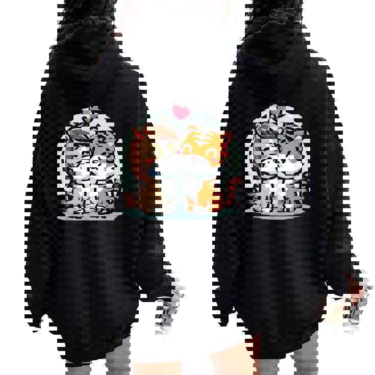 ローの馬と虎を抱きしめる Cuddling Horse And Tiger In Love レディース オーバーサイズ パーカー バックプリント