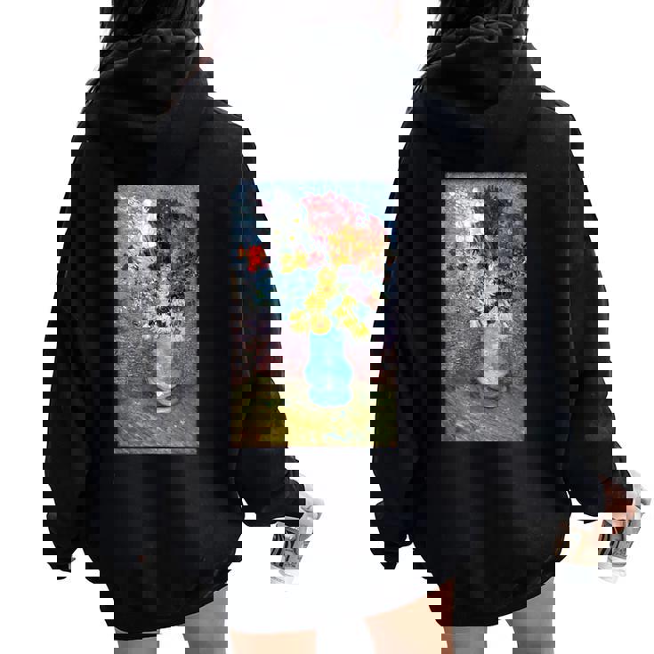 ヴィンセント・ヴァン・ゴッホの花 青い花瓶のヴィンテージ 美術品 レディース オーバーサイズ パーカー バックプリント