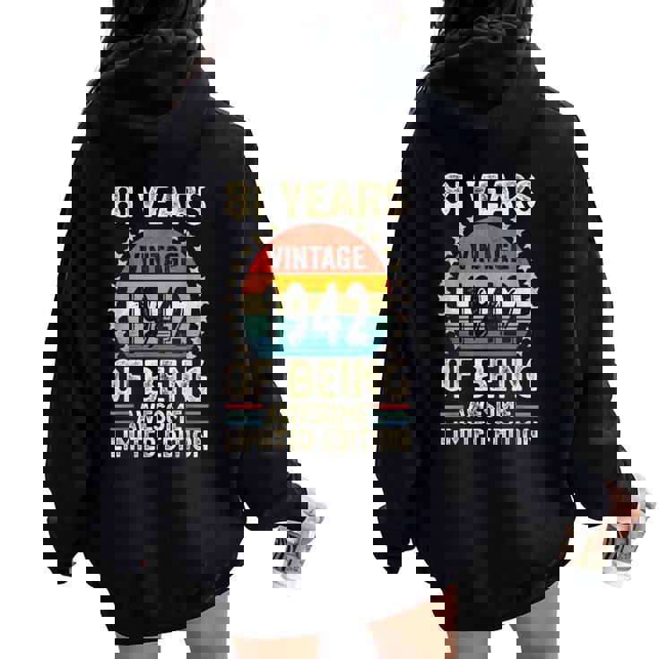 ヴィンテージ 1942 81 歳男性女性面白い誕生日アパレル レディース オーバーサイズ パーカー バックプリント