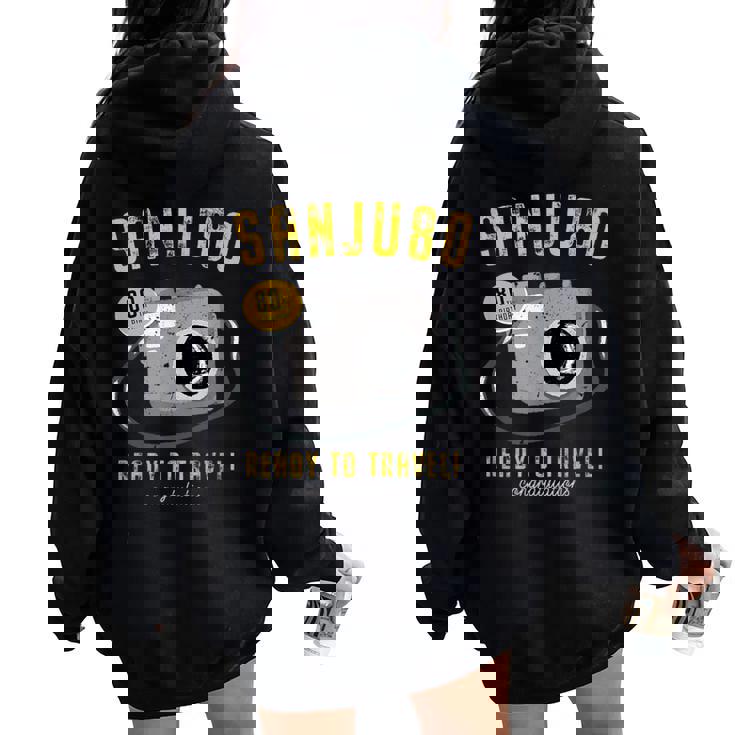 傘寿祝い 旅行好き 写真好き 撮影好き カメラ レトロ 父 母 男性 女性 80歳お祝い Ready To Travel レディース オーバーサイズ パーカー バックプリント