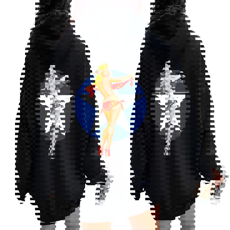 愛国心 ヴィンテージ セクシー ピンナップ 女の子 レディース オーバーサイズ パーカー バックプリント