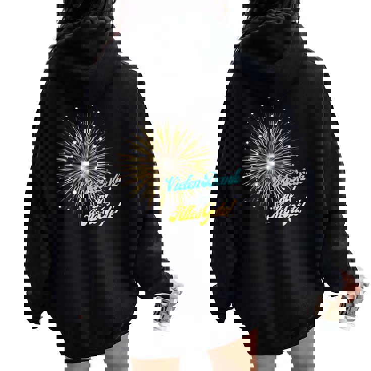 感謝 幸運 花火 レディース オーバーサイズ パーカー バックプリント