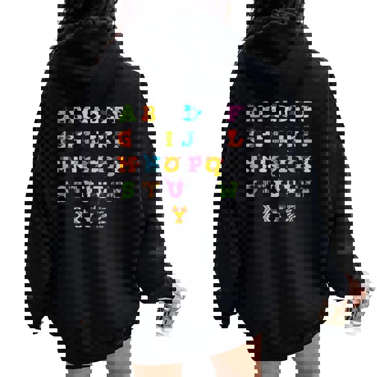 文字 アルファベット 学ぶ Abc 男の子 女の子 Abc 動物 アルファベット レディース オーバーサイズ パーカー バックプリント