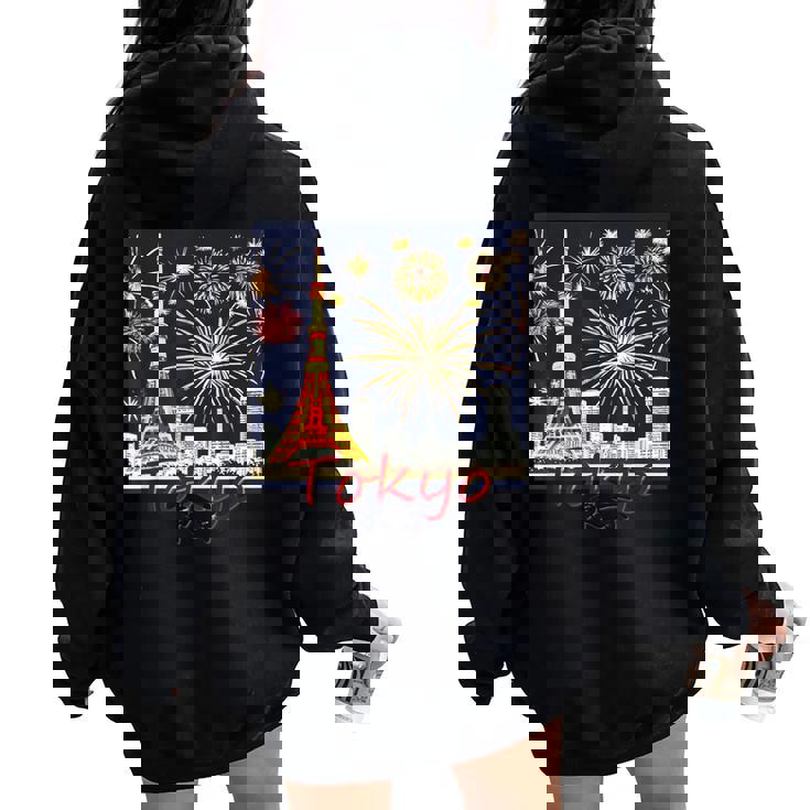 東京 東京タワーと花火大会 日本 漢字 By Kana Kanjin レディース オーバーサイズ パーカー バックプリント