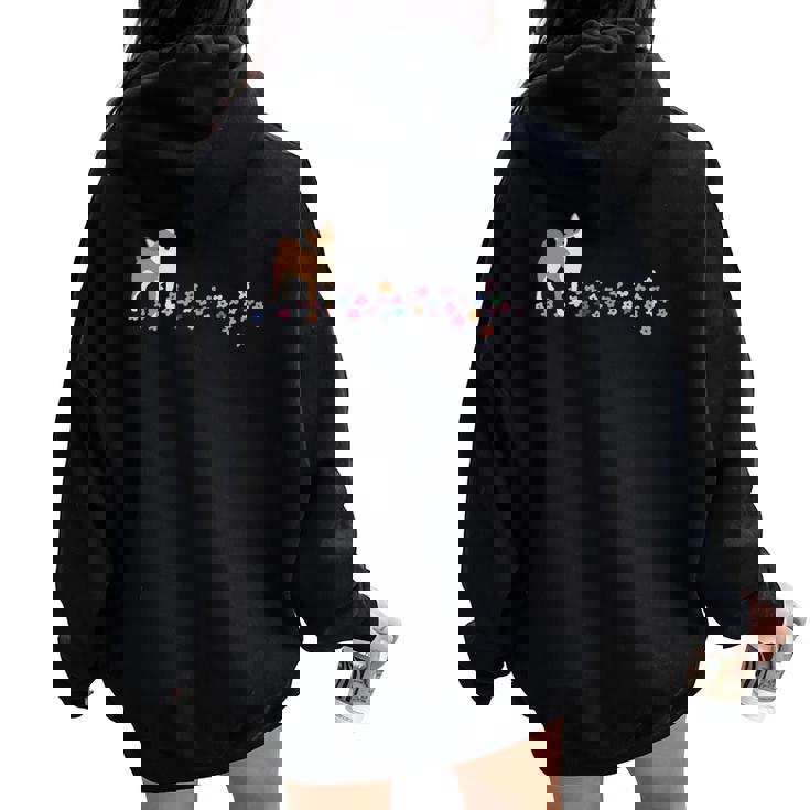 柴 いぬ 柴犬 イラスト おしゃれ シンプル かわいい 花 手描き 手書き 春の色 犬飼い 犬好き 犬柄 長袖tシャツ レディース オーバーサイズ パーカー バックプリント