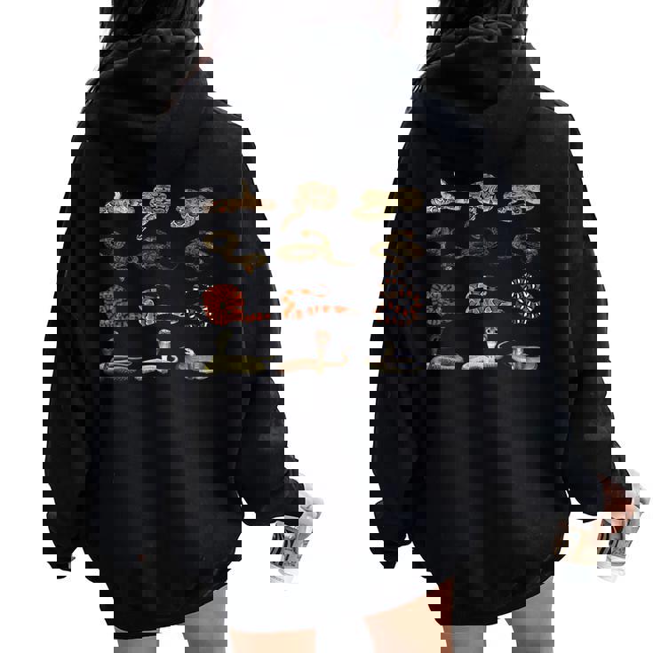 様々な種類の蛇 男の子 女の子 教育用ヘビ レディース オーバーサイズ パーカー バックプリント