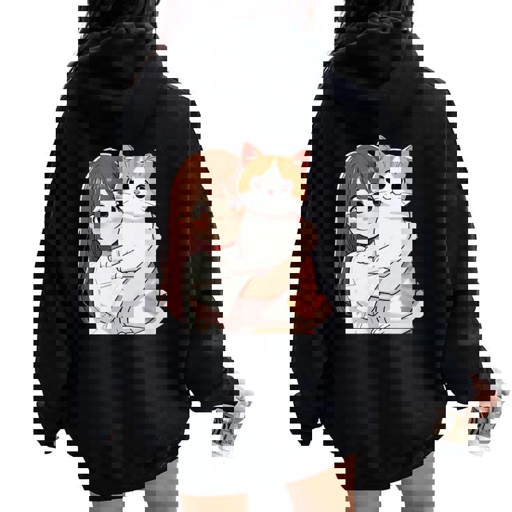 猫と少女 Cat And Girl レディース オーバーサイズ パーカー バックプリント