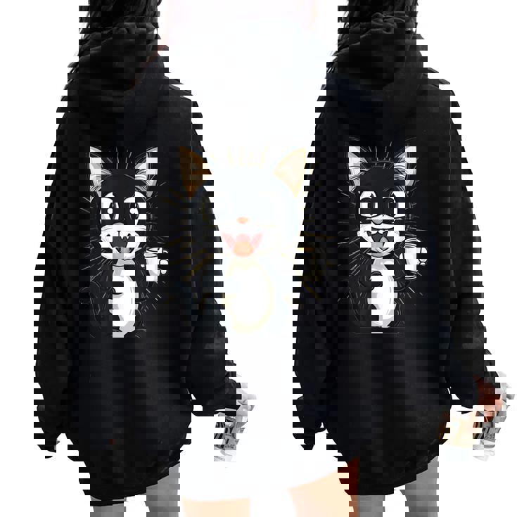 男の子と女の子のための素晴らしい猫のカップ衣装。 レディース オーバーサイズ パーカー バックプリント