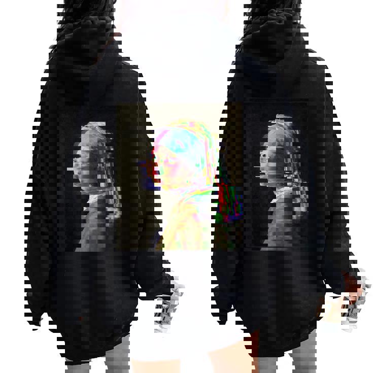 真珠の耳飾りの少女ヨハネスフェルメールグリッチ絵画 Girl With A Pearl Earringermeer レディース オーバーサイズ パーカー バックプリント