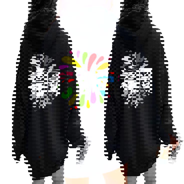 福岡 漢字 お土産 カラフル 祭り 花火風 レディース オーバーサイズ パーカー バックプリント