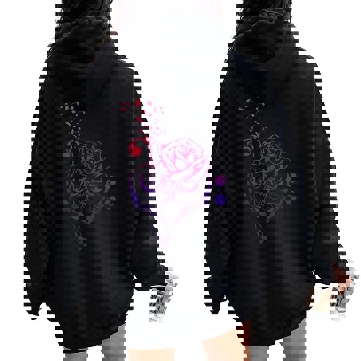 薔薇の花 ピアノ ミュージシャン 音符 ラブミュージ レディース オーバーサイズ パーカー バックプリント