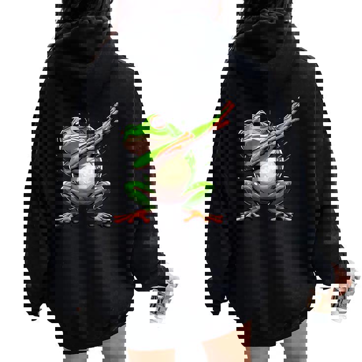 軽くたたくカエルの面白い動物のダンスギフト 男の子と女の子向け レディース オーバーサイズ パーカー バックプリント