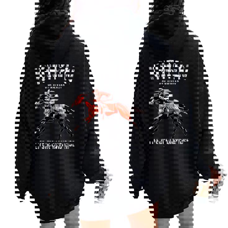 還暦祝い 競馬好き うま 馬好き 父 母 男性 女性 60歳お祝い Life's Race Always Chase レディース オーバーサイズ パーカー バックプリント