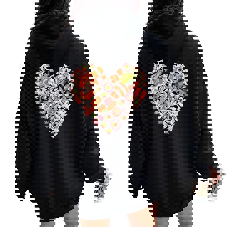 面白い寿司デザイン 子供 男性 女性 I ハート 寿司 食通 レディース オーバーサイズ パーカー バックプリント