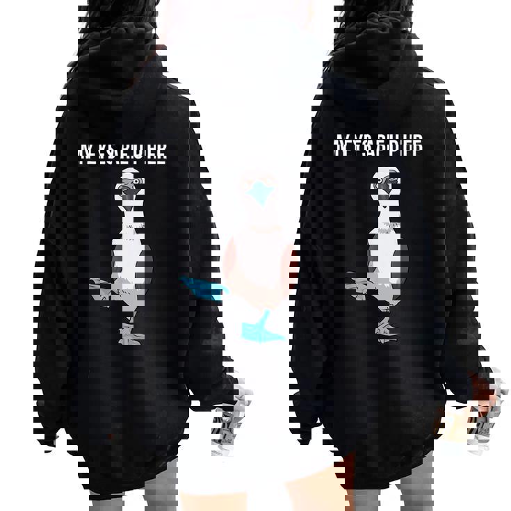 面白い鳥の贈り物女性男性アオアシカツオドリ レディース オーバーサイズ パーカー バックプリント