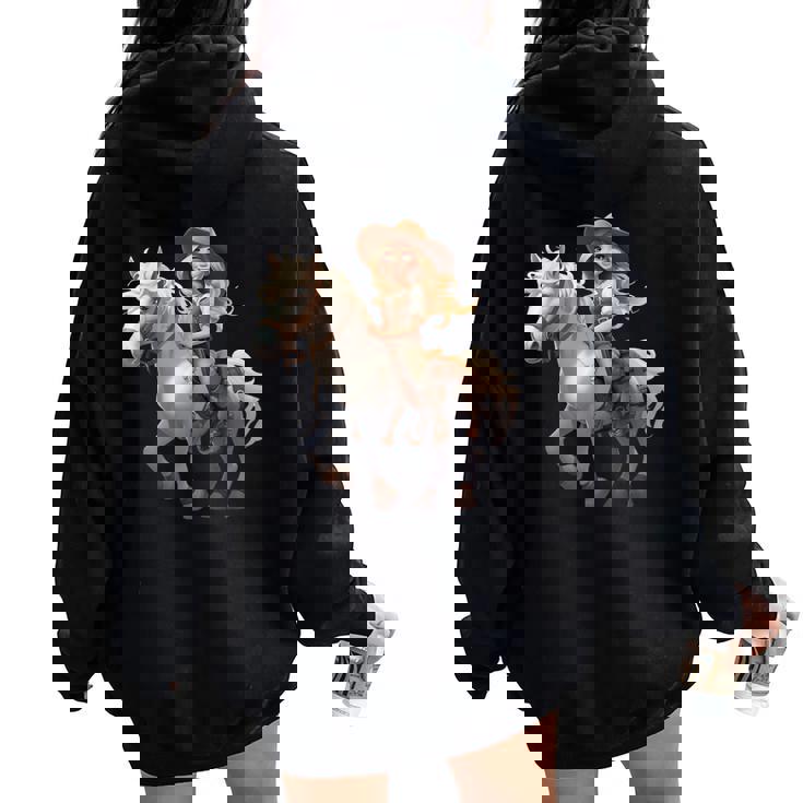 馬 女の子 西洋 乗馬 ポニー 水彩 馬 レディース オーバーサイズ パーカー バックプリント