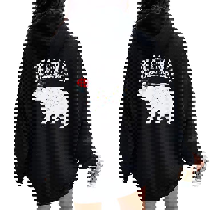 Mama Bear Xmas Buffalo Plaid Lights Matching Family Pajama レディース オーバーサイズ パーカー バックプリント