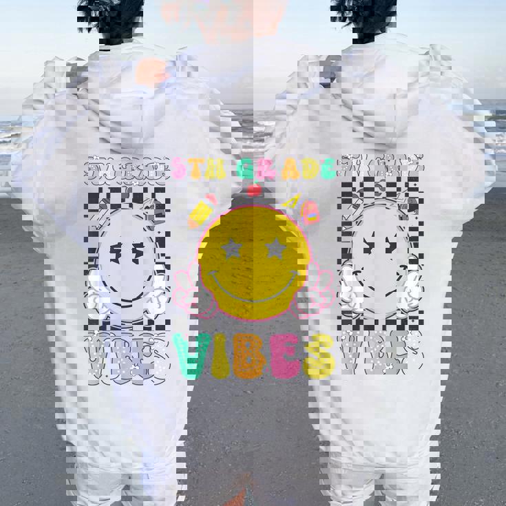 5Th Grade Vibes Girls Smile Face Back To School Fifth Grade Women Oversized Hoodie Back Print