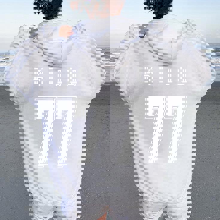 77 歳 喜寿 77歳 77才 お祝い 男性 女性 喜寿祝い 父 母 きじゅ 背番号 紫 バックプリント 長袖tシャツ レディース オーバーサイズ パーカー バックプリント