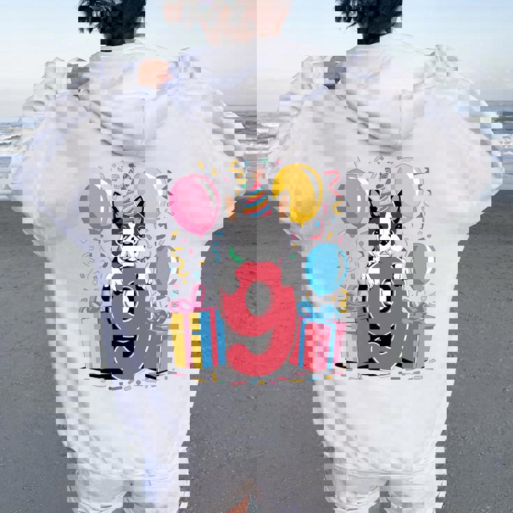 9歳の誕生日 男の子 女の子 9歳 9歳 ボストンテリア 長袖tシャツ レディース オーバーサイズ パーカー バックプリント